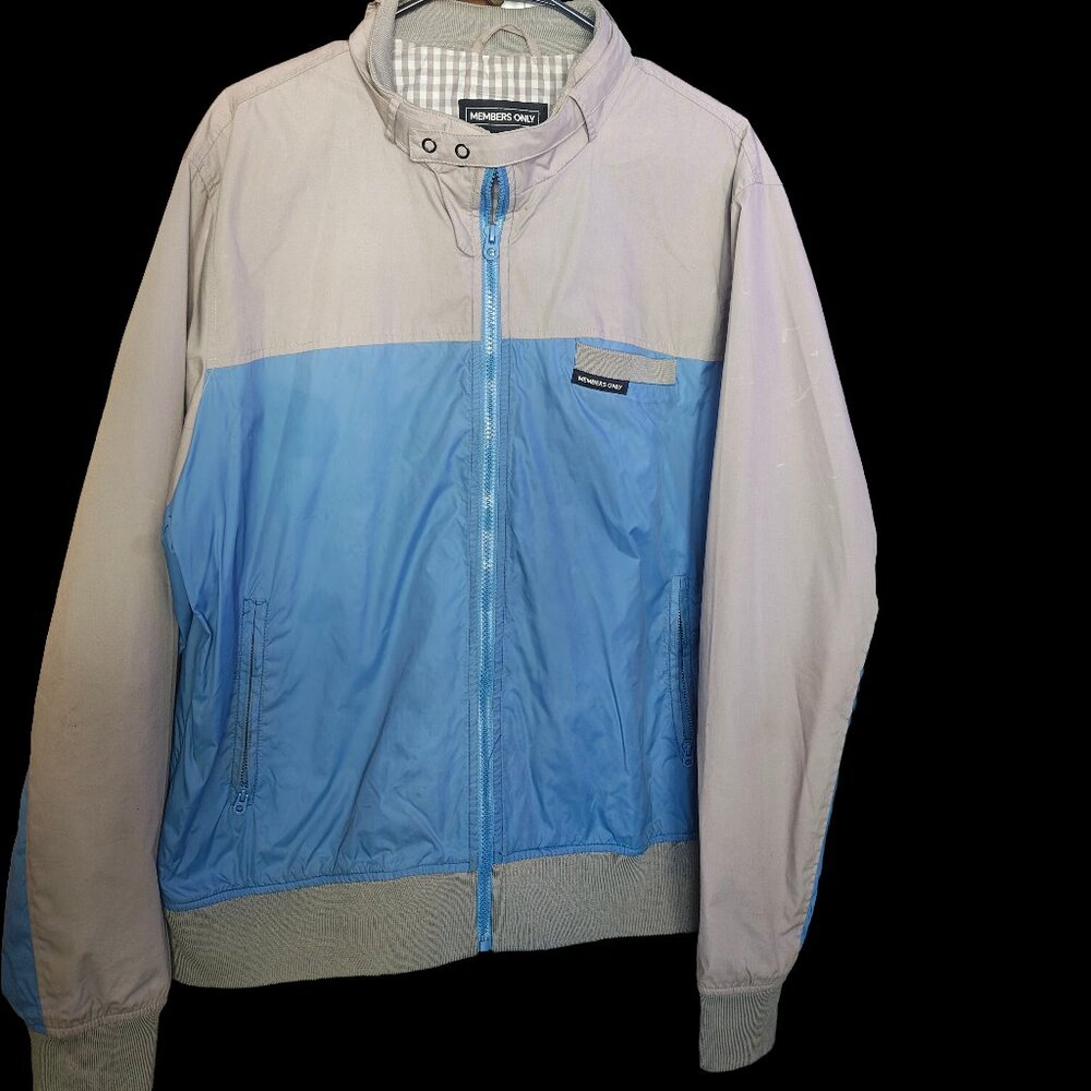 Members Only Two-Tone Light Blue and Light Gray Windbreaker Bomber Jacket